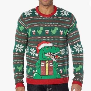 Blizzard Bay Mens Ugly Dinosaur Christmas Sweater NWT Large